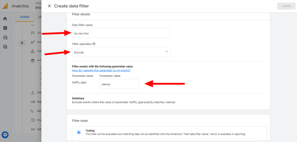 Internal Traffic Filter in GA4