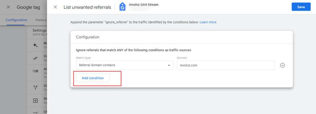 Add new condition in GA4 exclusion list