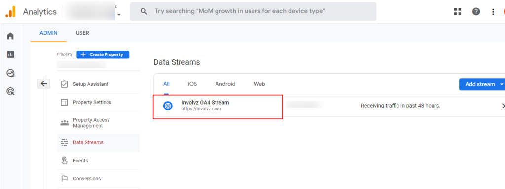 Involvz Stream in GA4