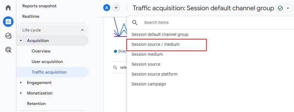 Session medium referrer GA4
