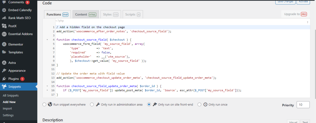 Checkout code snippet in WordPress