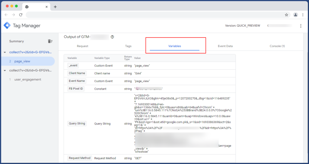 Server Side Tracking - Checking Variable Tab in SS preview mode 2