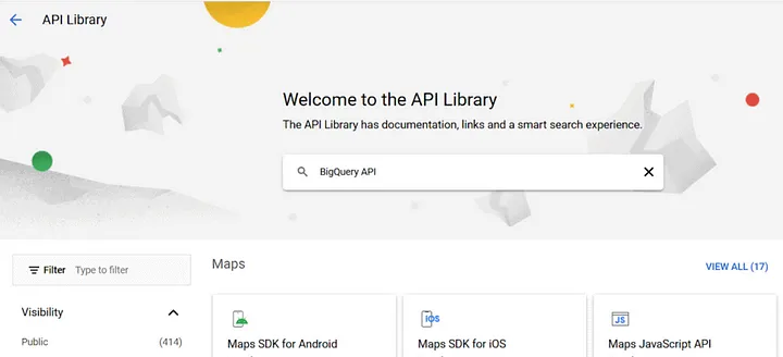 Searching BigQuery API