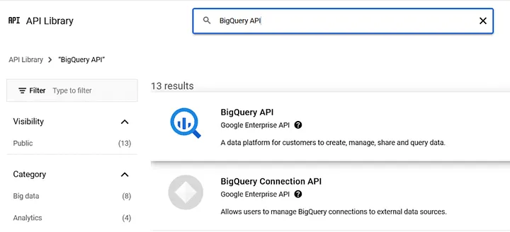 Selecting BigQuery API
