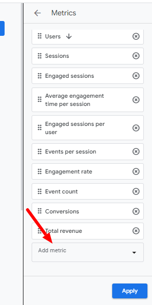 Adding or removing metrics from report